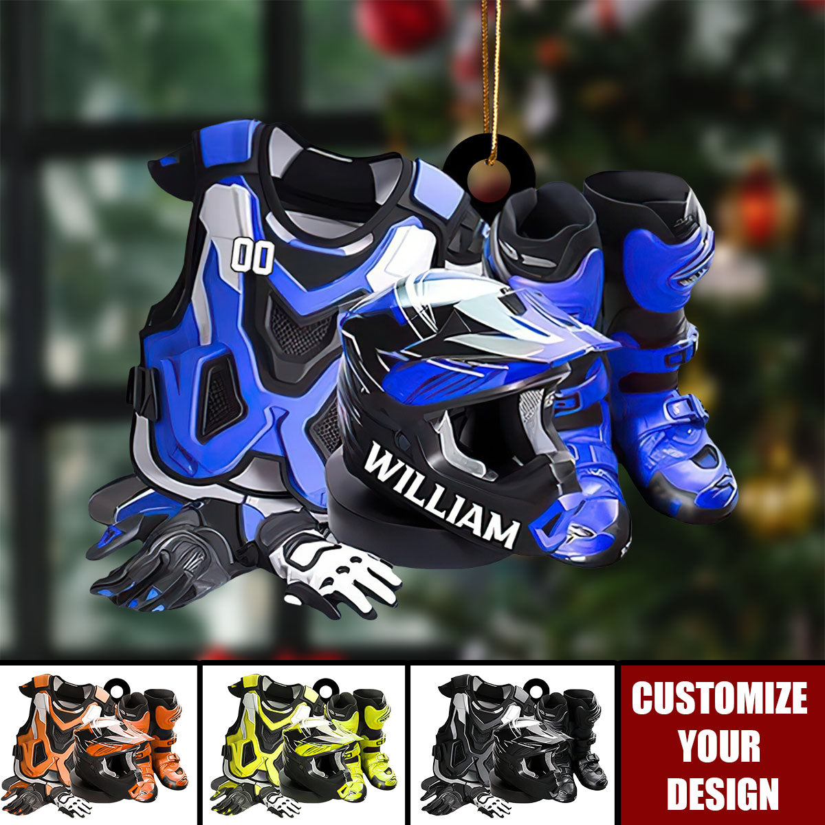 Personalized Motocross Boots & Helmet Ornament, Dirt Bike Ornament