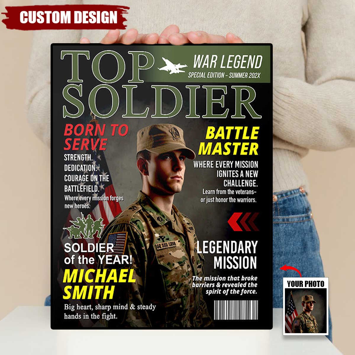 Army Gift Soldier Custom Magazine Cover Poster, Personalized Solider Magazine Cover Poster, Army Retirement Gift for Navy Marine Air Force, Army Gift for Him