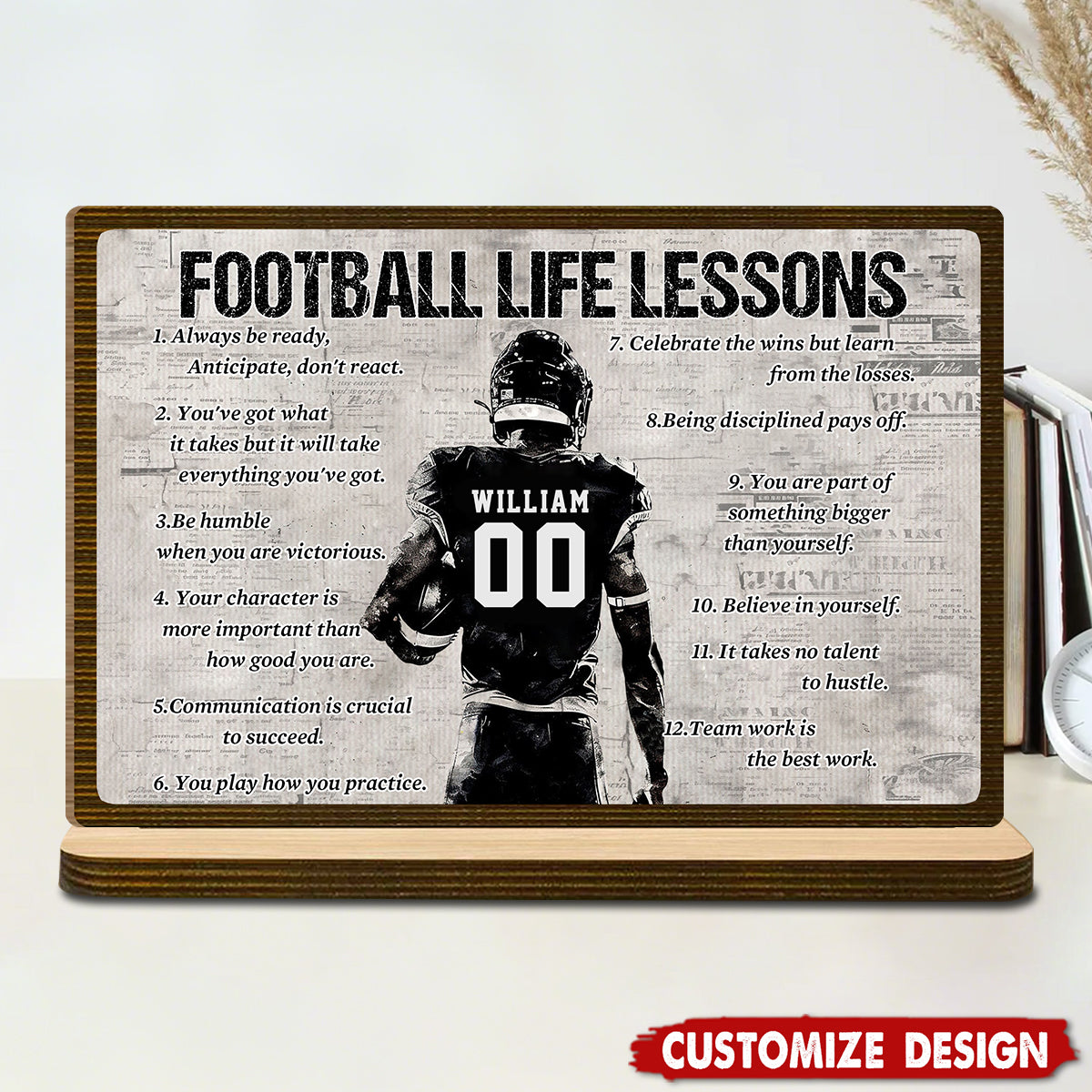 Personalized Football Life Lessons Wooden Plaque -Gift for American Football Lovers