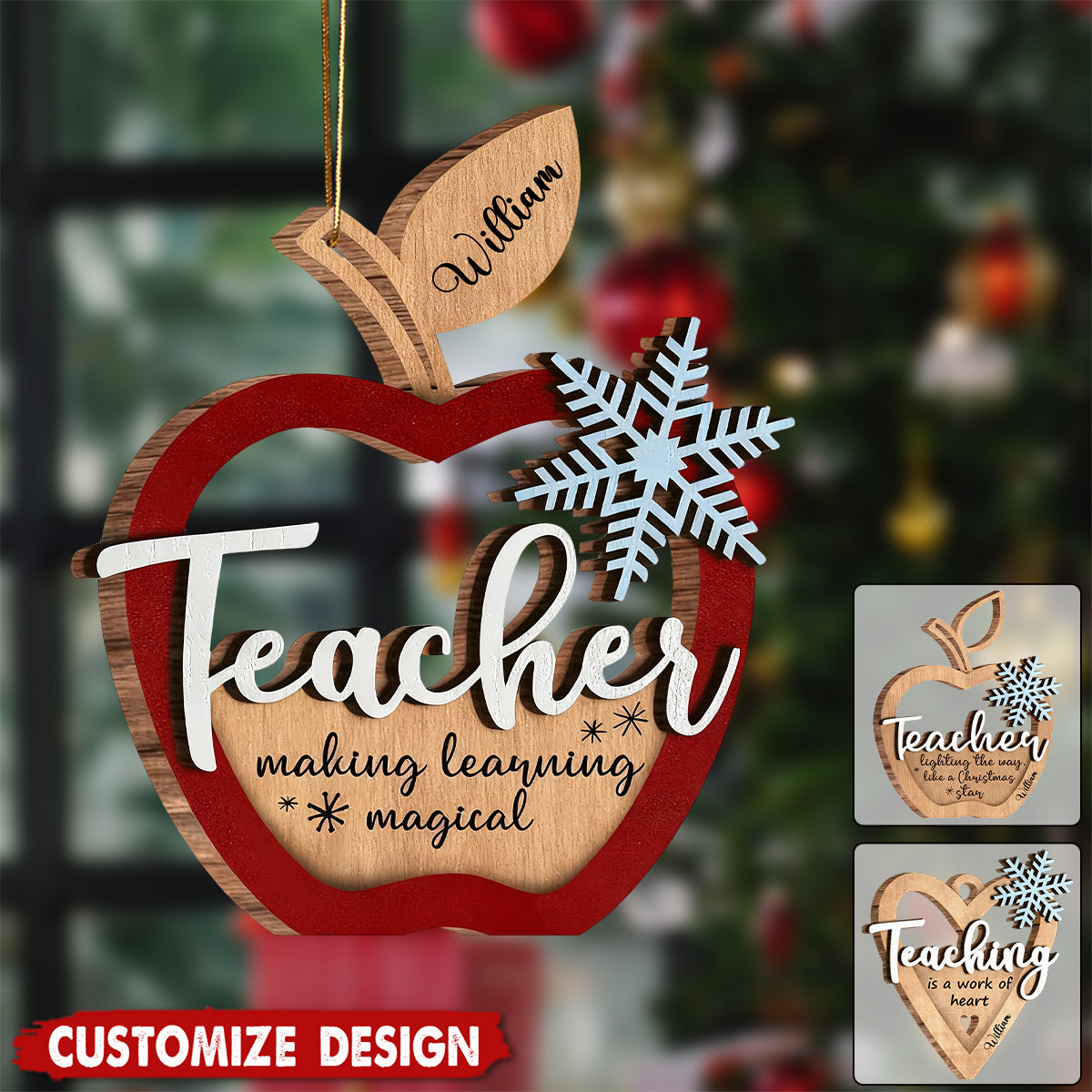 Personalized Teacher Wooden Christmas Ornament - Gift For Teacher