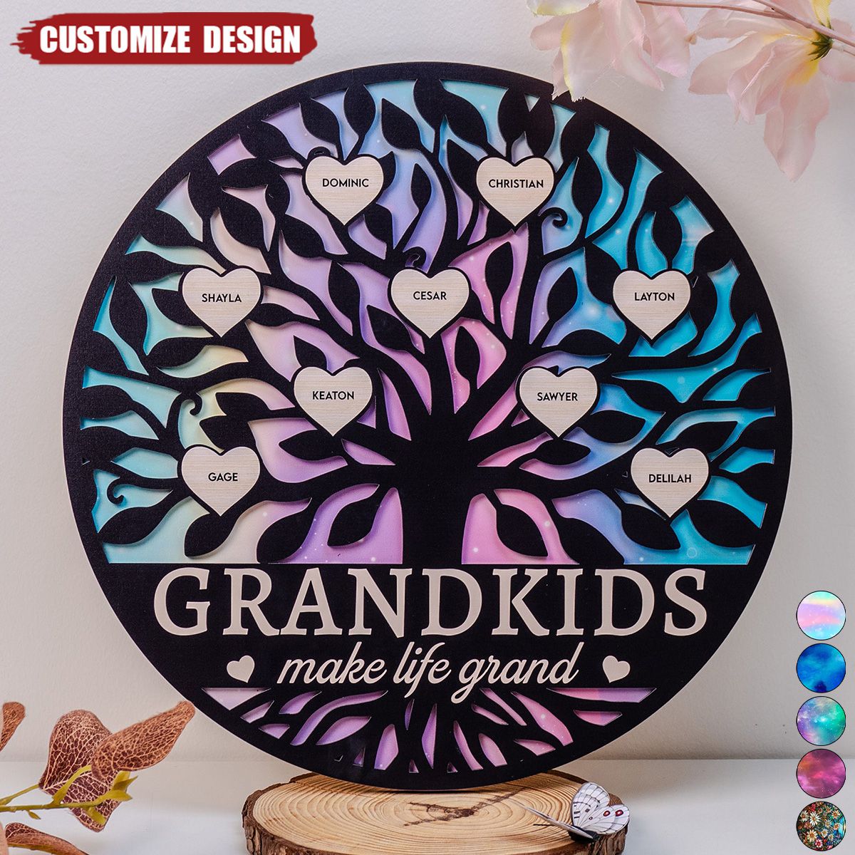 Grandkids Make Life Grand Galaxy - Personalized 2 Layers Wood Sign