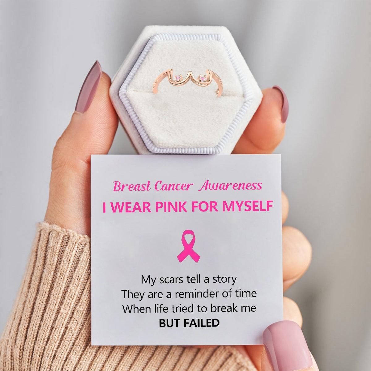 Breast Cancer Awareness-Pink Diamond Boobs Ring