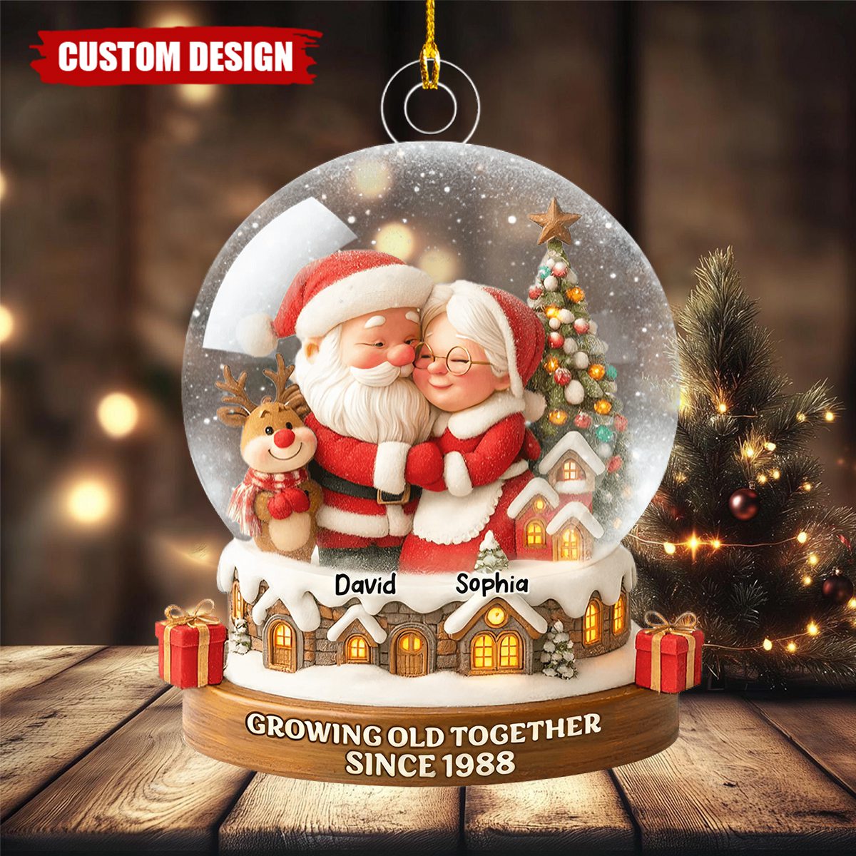 Santa Couple Acrylic Ornament with Cozy Hug Design, Perfect Christmas Gift for Couples