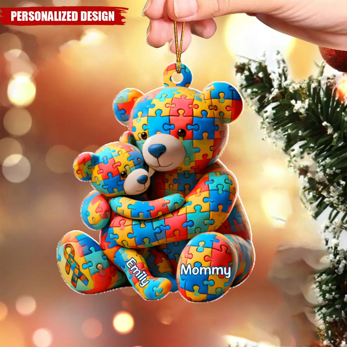 Personalized Gifts For Autism Christmas Ornament Bear Mother and Kid