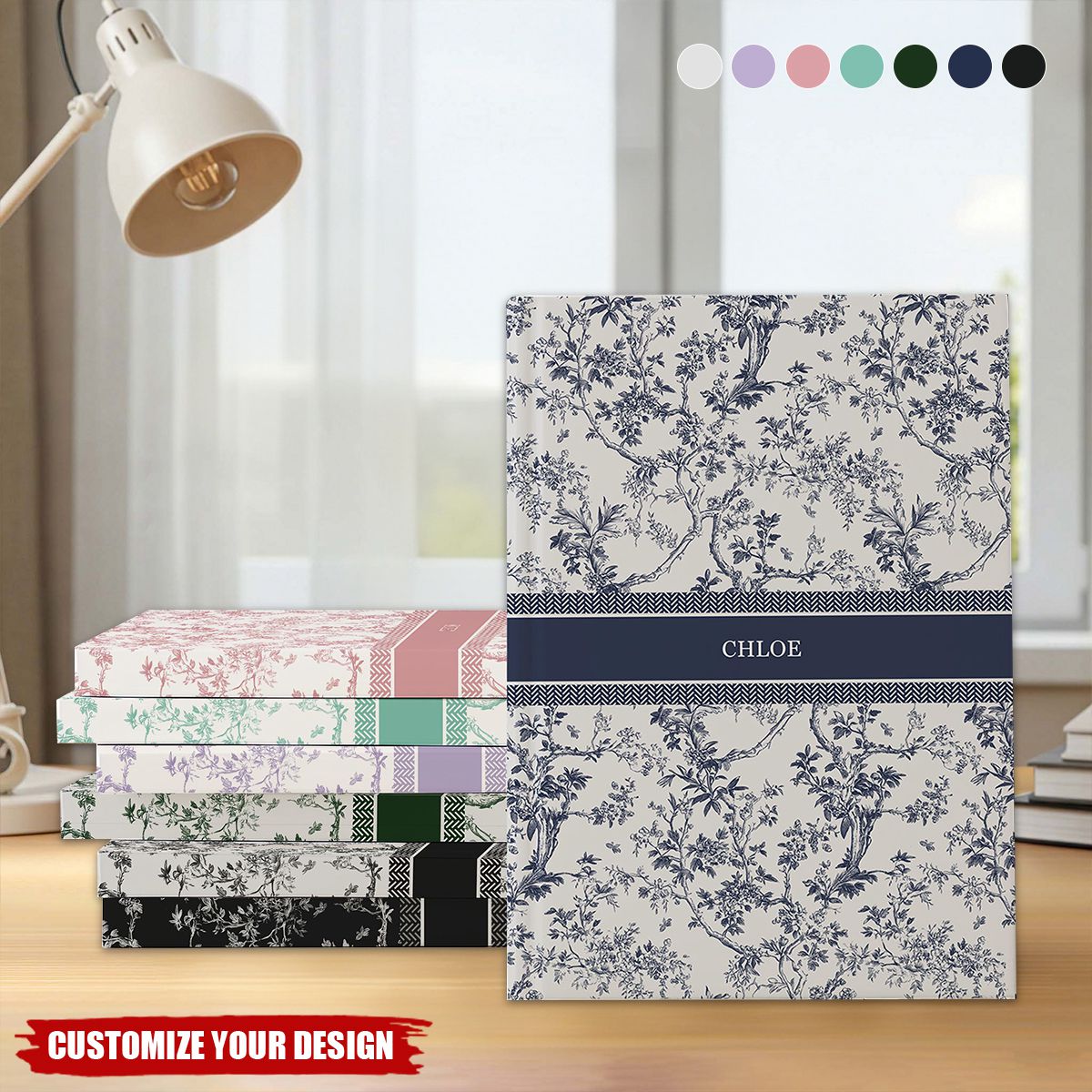 Blue Toile Personalized Journal, Custom Name Notebook