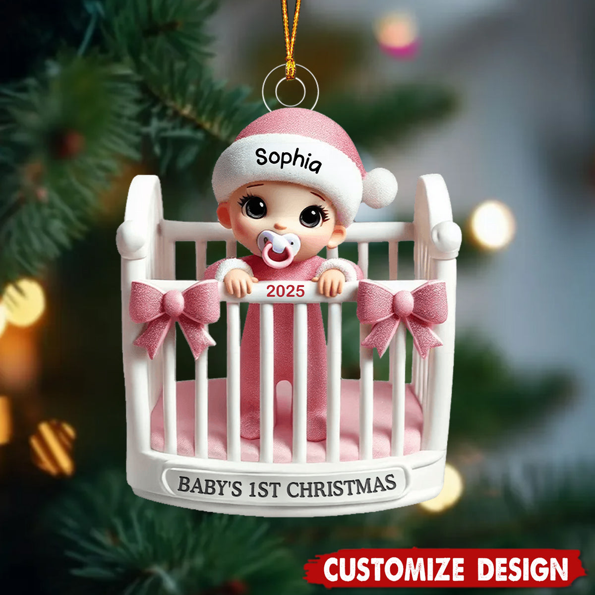 Personalized Baby Inside Crib 3D Effect Baby's First Christmas Ornament-2024 New Release
