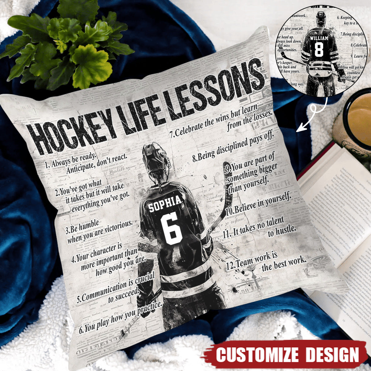 Personalized Hockey Life Lessons Pillow-Gift For Hockey Lovers