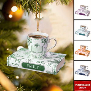 Personalized Book and Coffee Ornament-Gift for Book Lover