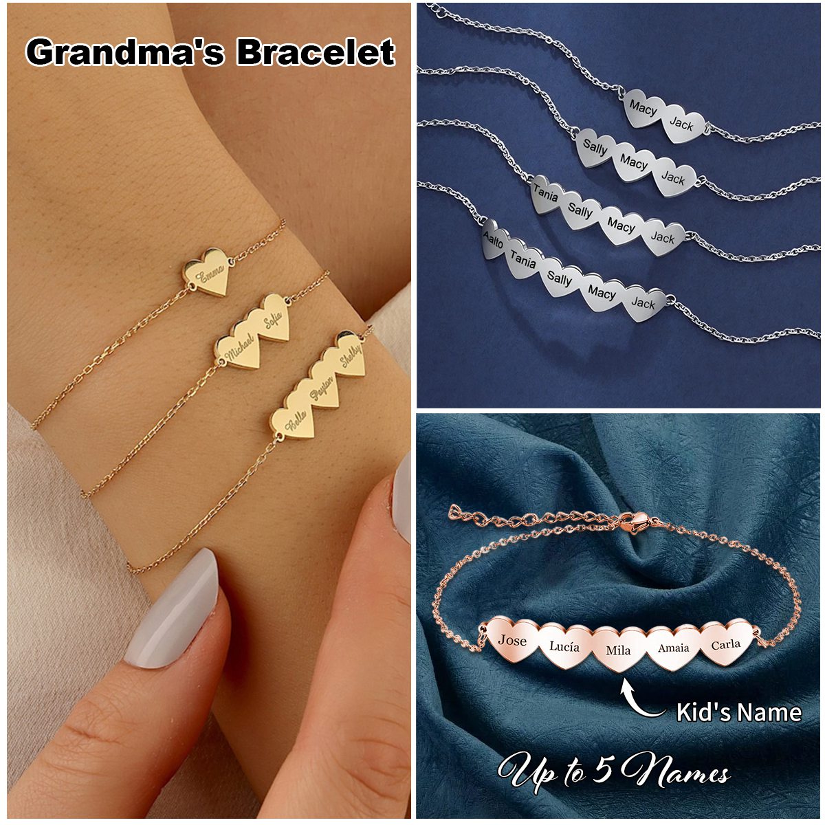 Personalized Multiple Name Love Heart Bracelet-Gift For Mom