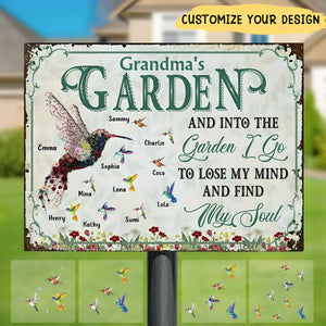 Personalized Grandma's Garden Metal Sign - Upto 10 Kids - And Into The Garden I Go To Lose My Mind And Find My Soul