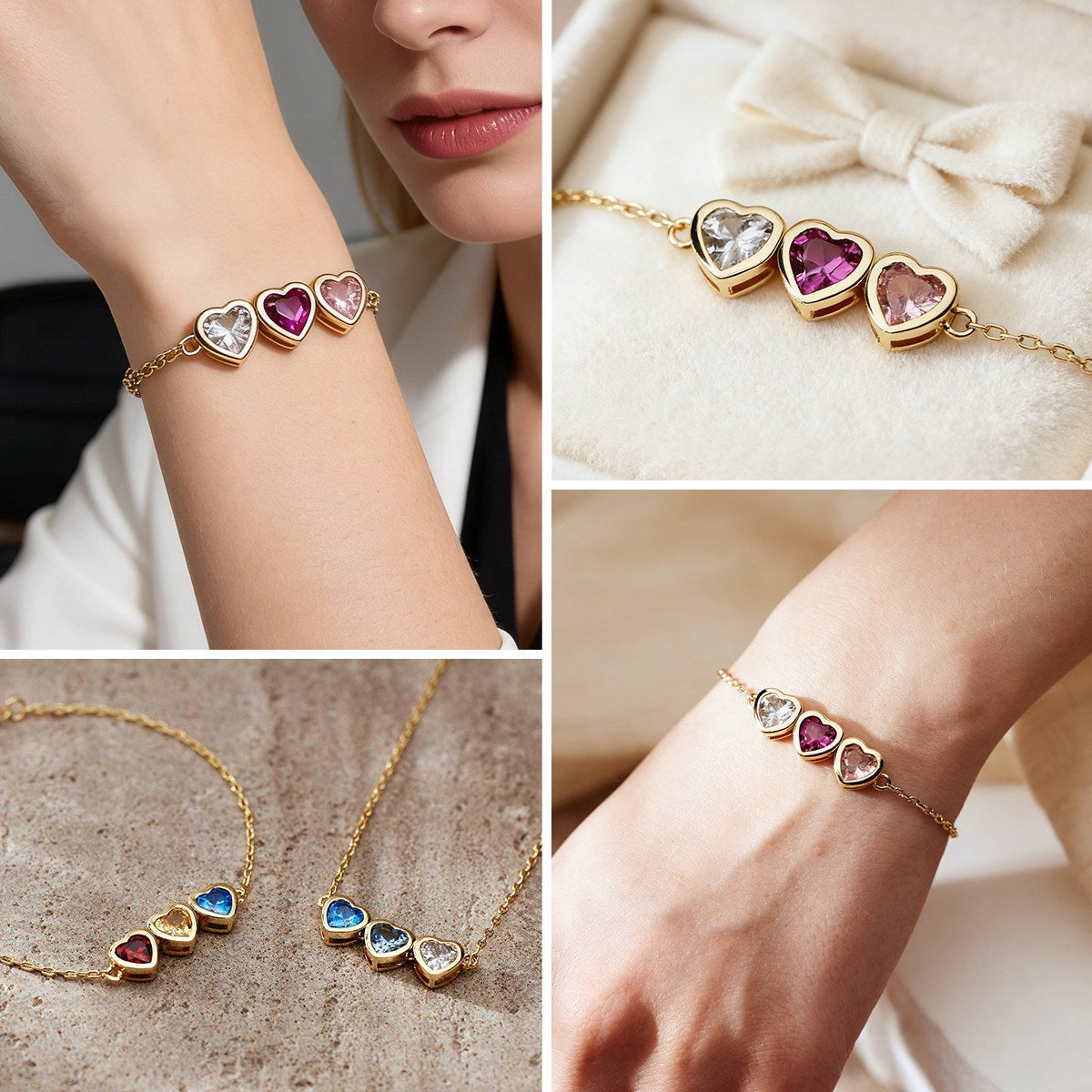 Personalised Heart Birthstone Bracelet, Birthday Gift for Mom, Mothers Day Gift for Her