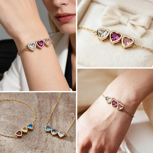 Personalised Heart Birthstone Bracelet, Birthday Gift for Mom, Mothers Day Gift for Her