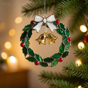 Christmas Stained Holly Wreath Ornament