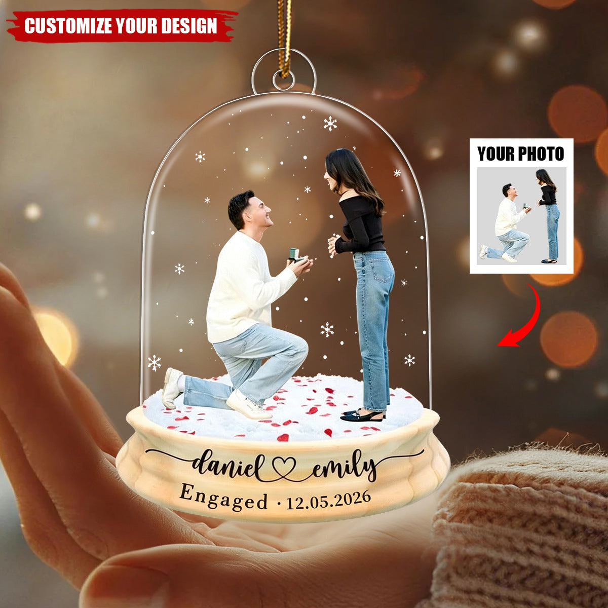 Personalized Proposal Photo Engagement Ornament, Wedding Decor Gift For Couple
