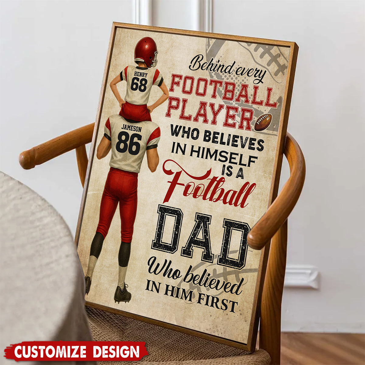 Personalized American Football Dad Son Poster - Birthday,Father's Day Gift For American Football Lovers