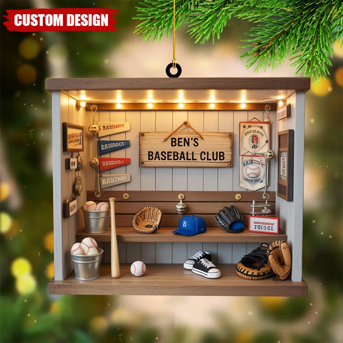 Baseball Lover Ornament | Custom Name Dugout Acrylic Room| 2D Flat Personalized Christmas Tree Hanging | Holiday Gift for Sports Enthusiasts