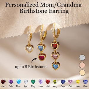Personalized Heart Birthstone Dangle Hoop Huggie Earrings-Mothers Day Gift