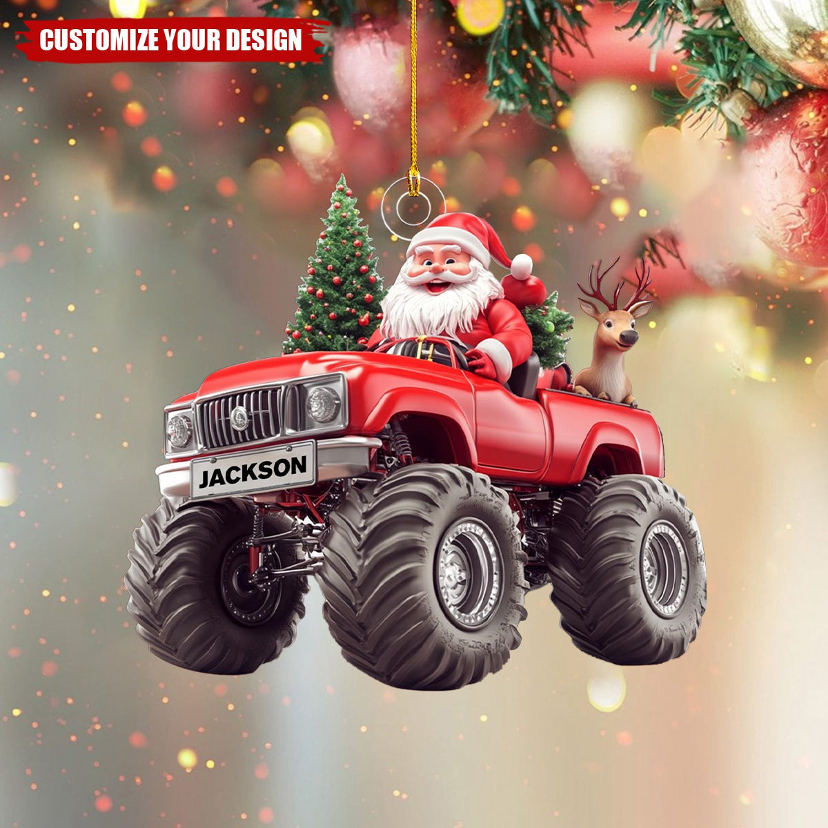 Personalized Santa On Monster Truck Ornament - 2024 New Release Gift For Kids