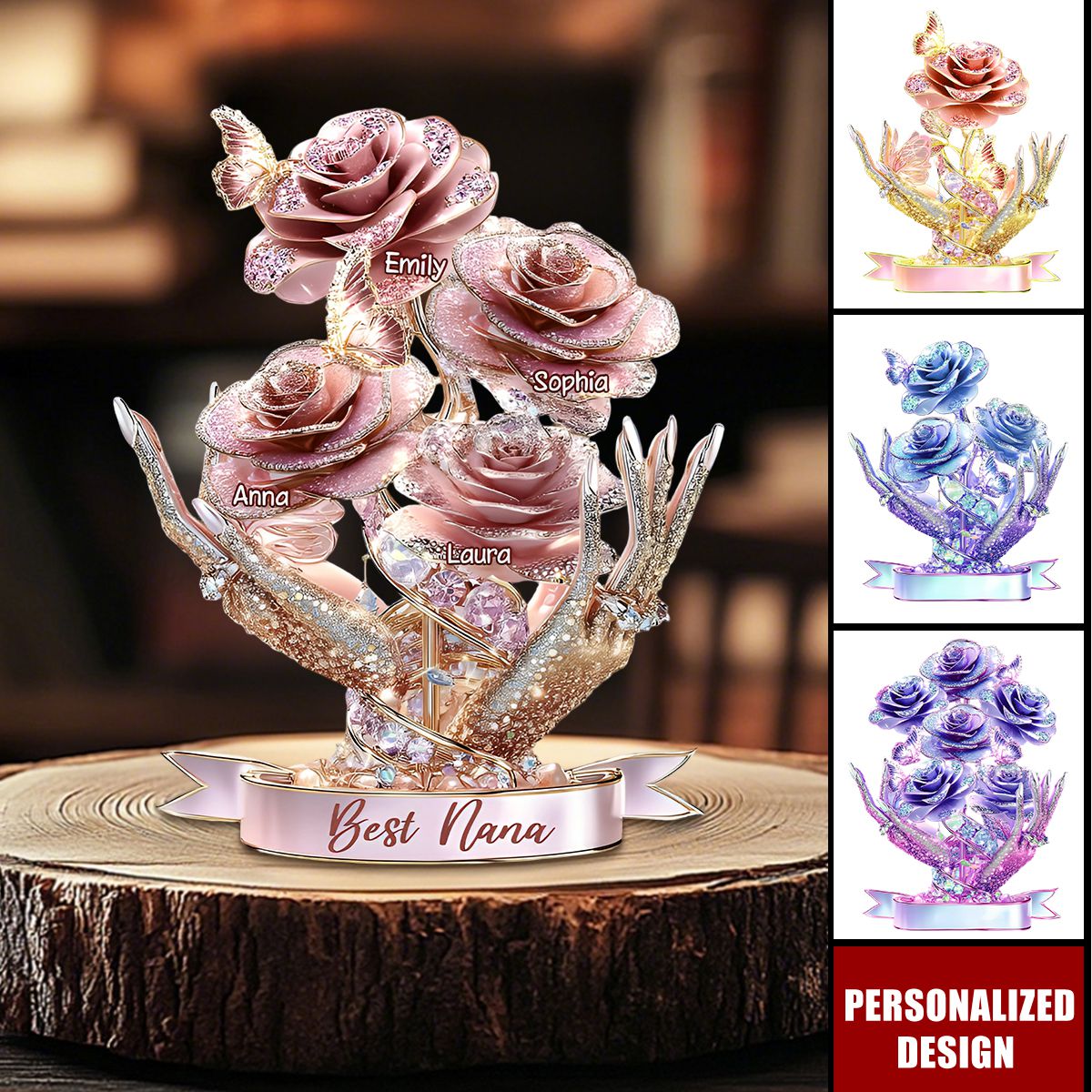 Personalized Mother Shaped Acrylic Plaque-Beautiful Roses Gift For Mom, Grandma