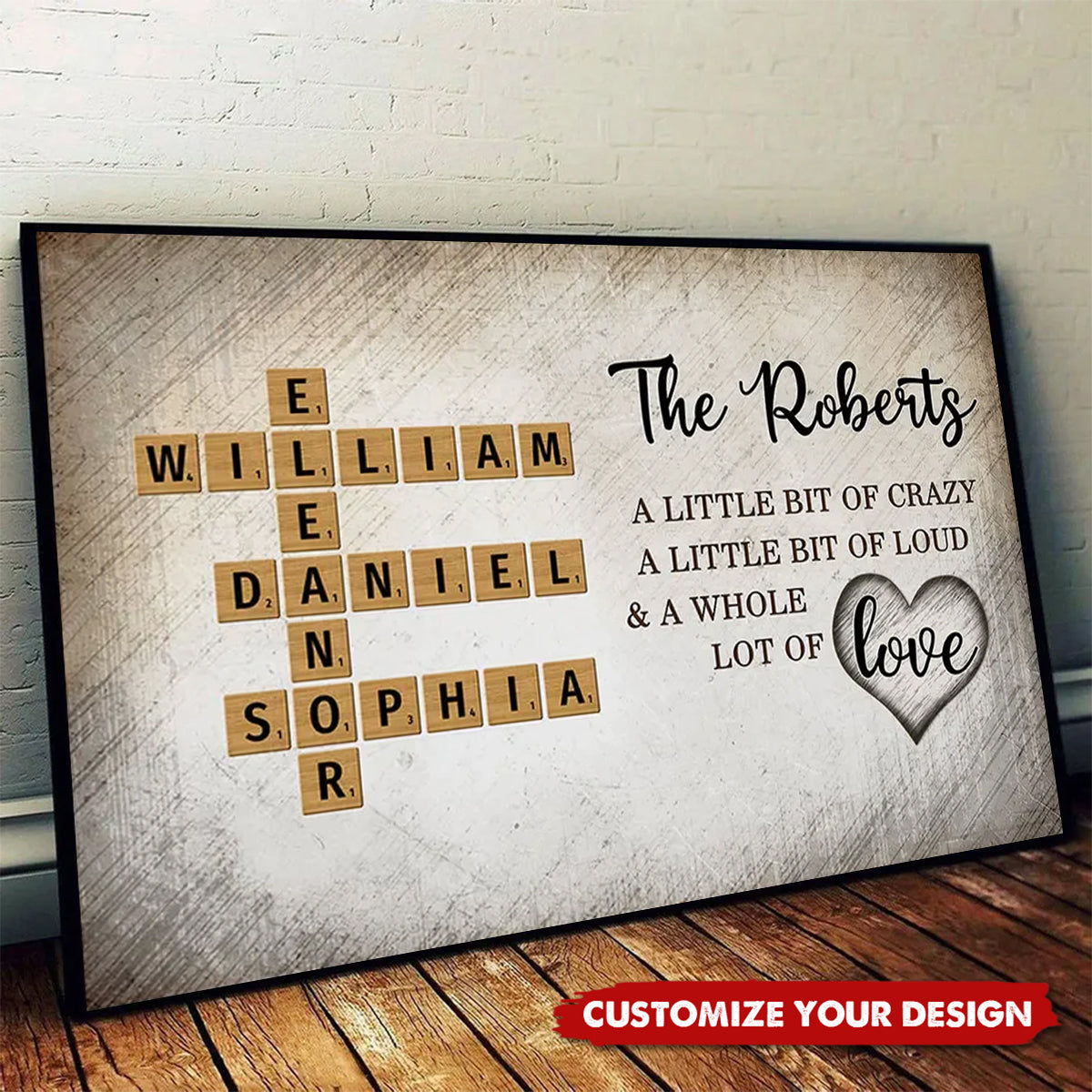 Family Whole Lot Of Love Crossword Puzzle Art - Personalized Horizontal Poster - Gift For Family Members, Mom and Dad