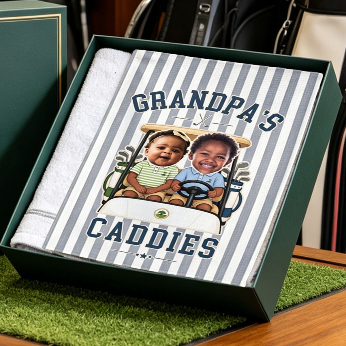 Personalized Dad Golf Towel, Papa's Caddies Golf Gift from Kids, Custom Photo Faces for Grandfather