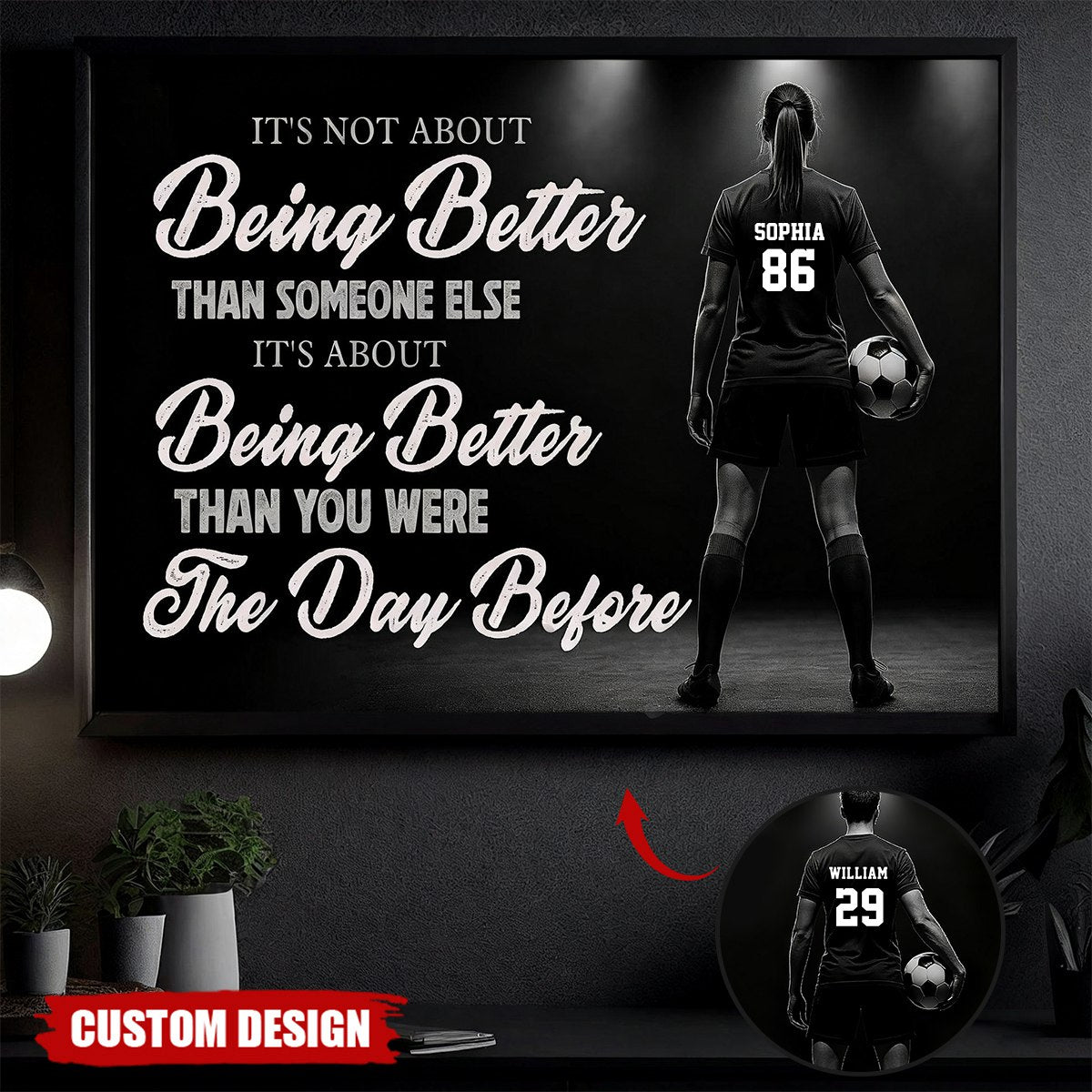 Motivational Soccer Girl Canvas Painting, It's About Being Better Wall Art Decor, Poster Gift For Soccer Lovers