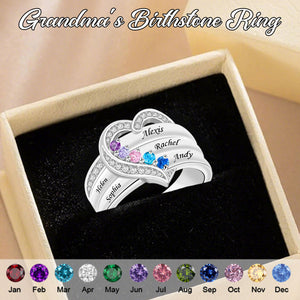 Personalized Heart Birthstone Ring, Family Ring for Her Love Heart-Mothers Ring with 1-8 Birthstones