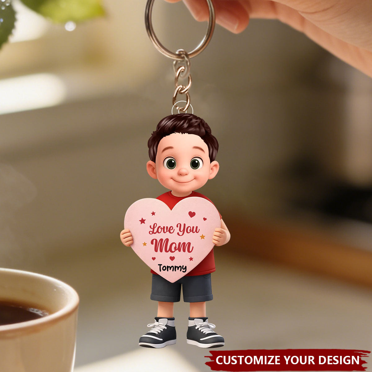 Kid Holding Heart - Personalized Acrylic Keychain - Mother's Day Gift for Mom, Wife