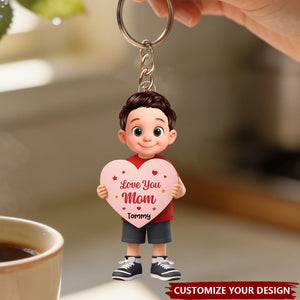 Kid Holding Heart - Personalized Acrylic Keychain - Mother's Day Gift for Mom, Wife