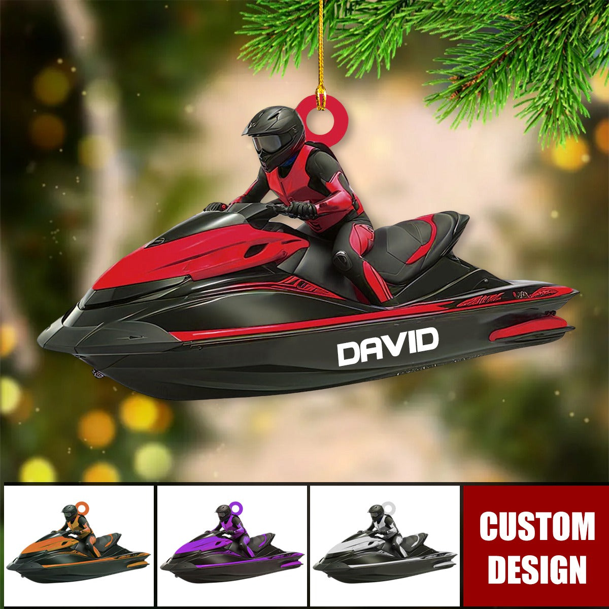 Personalized Jet Boat Ski Christmas Ornament