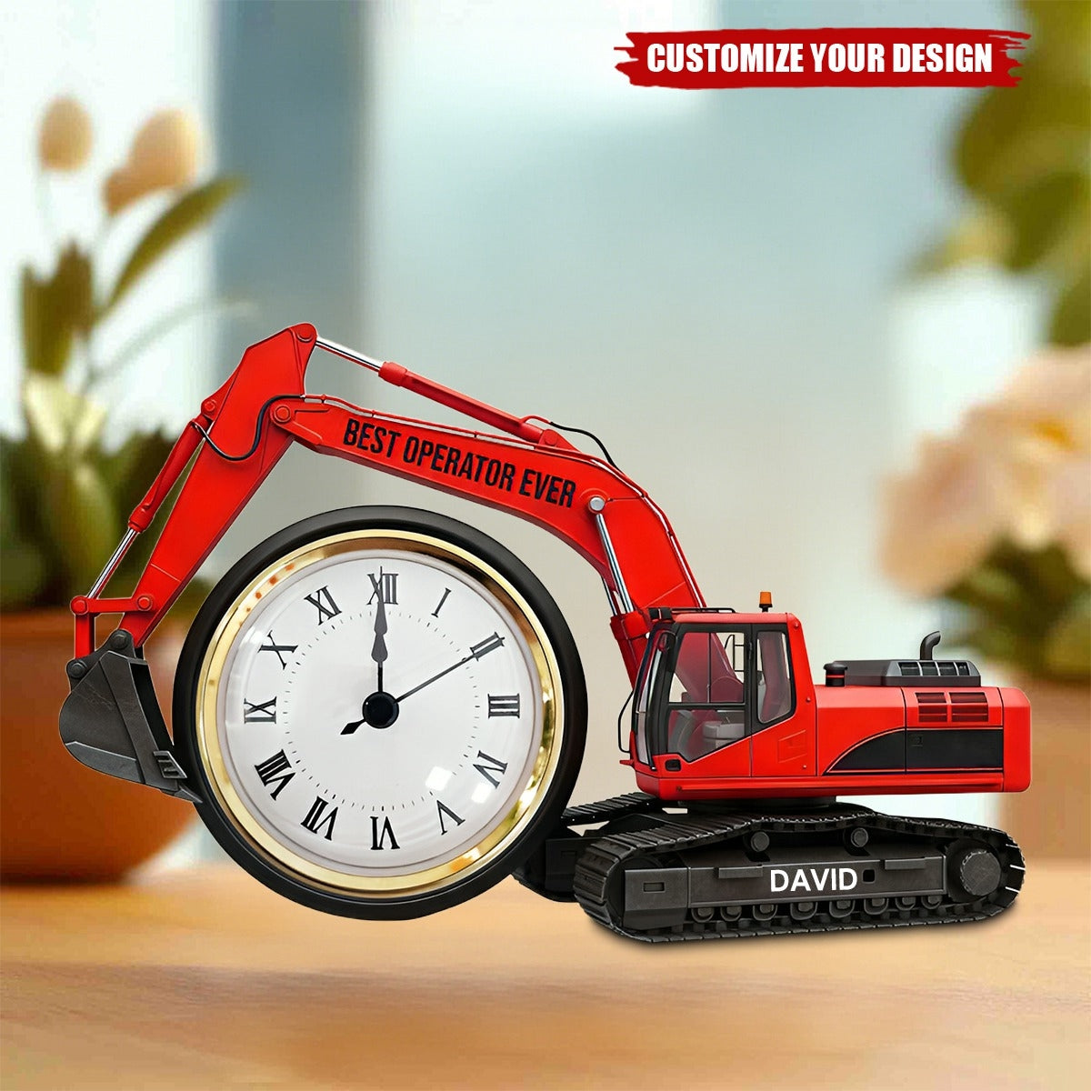 Excavator Desk Clock Plaque - Personalized Gifts For Operator