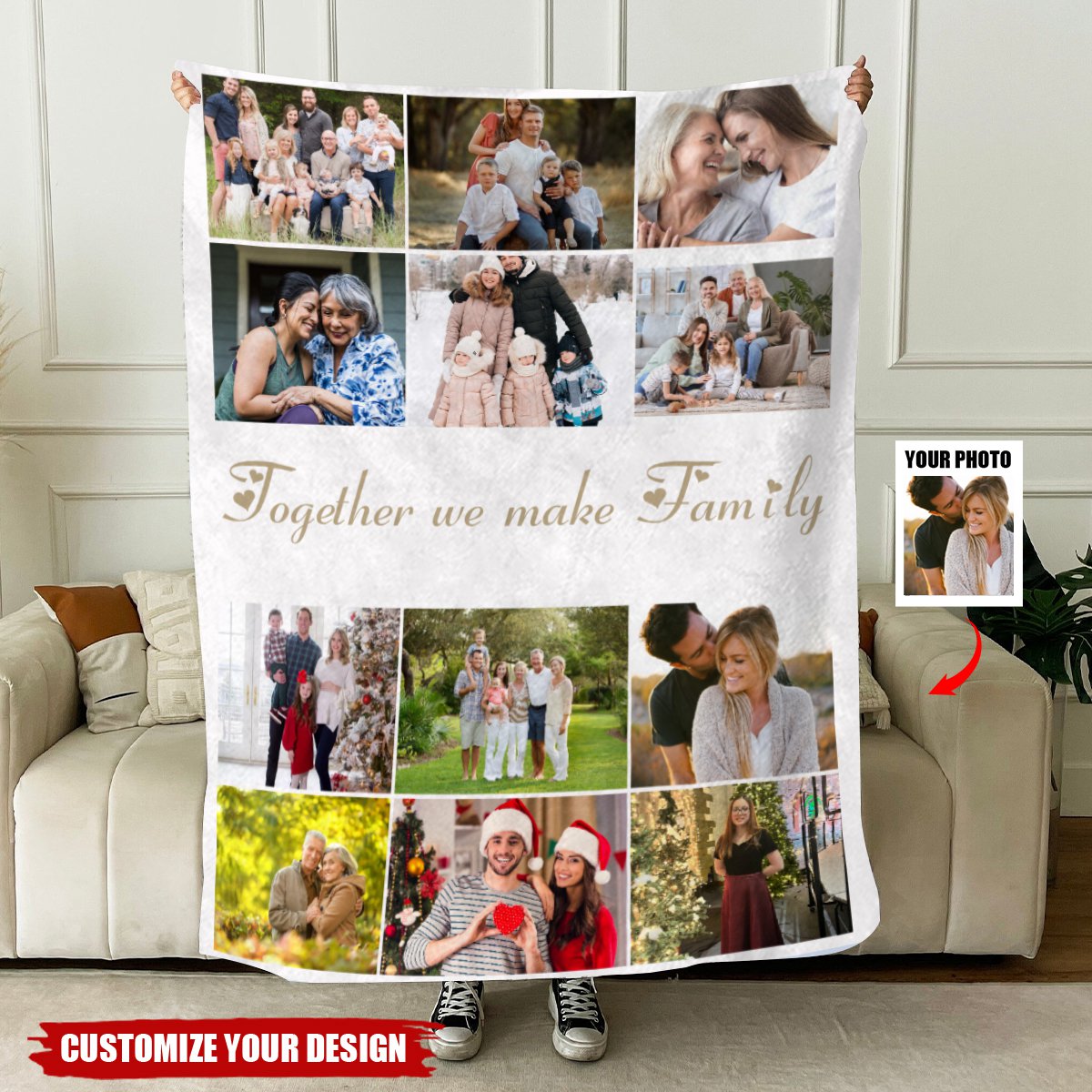 Personalized 12 Photos Collage Super Soft Blanket with Text  Mother's Day Gift for Family Friend
