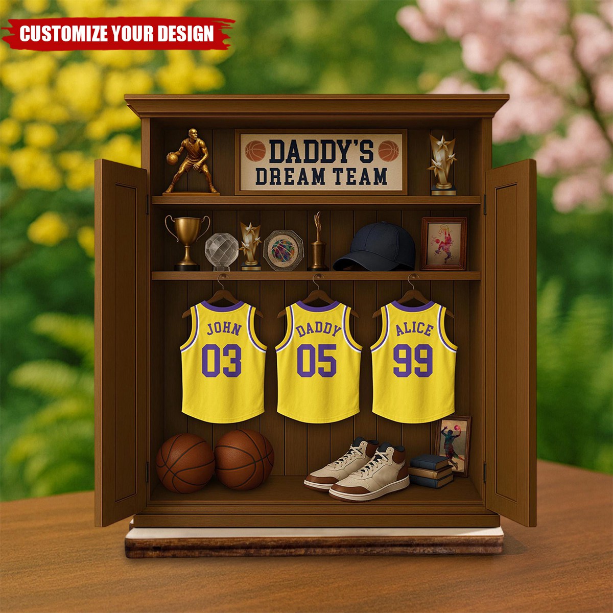 Personalized Daddy's Dream Team Basketball Jersey 2-Layered Wooden Plaque-Father’s Day Gift For Sports Dad