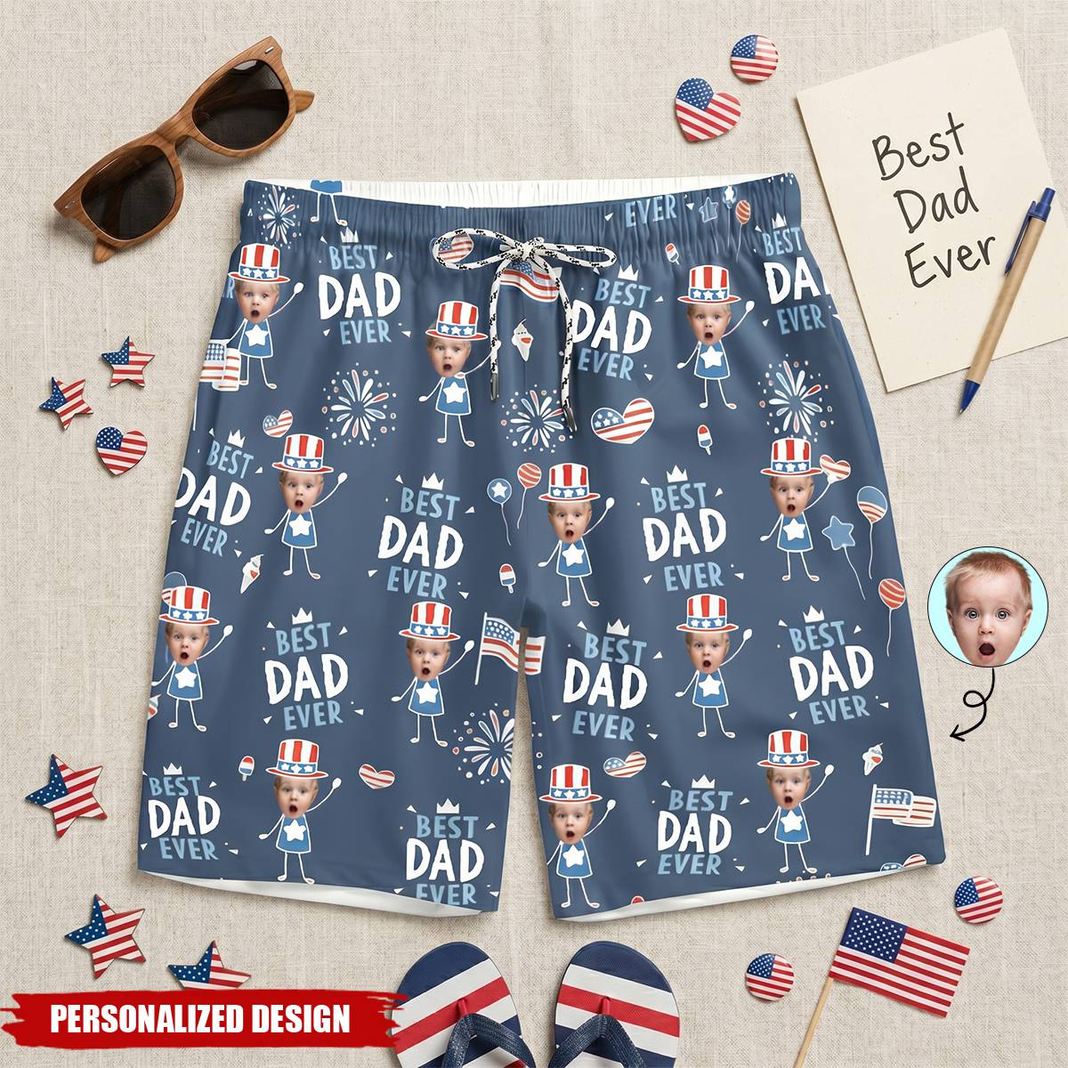 Best Dad Ever USA Flag - Personalized Shorts