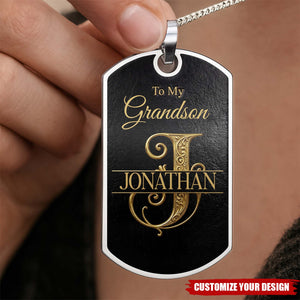 Personalized To My Grandson Engraved Dog Tag Necklace, Custom Name Stainless Steel Keychain