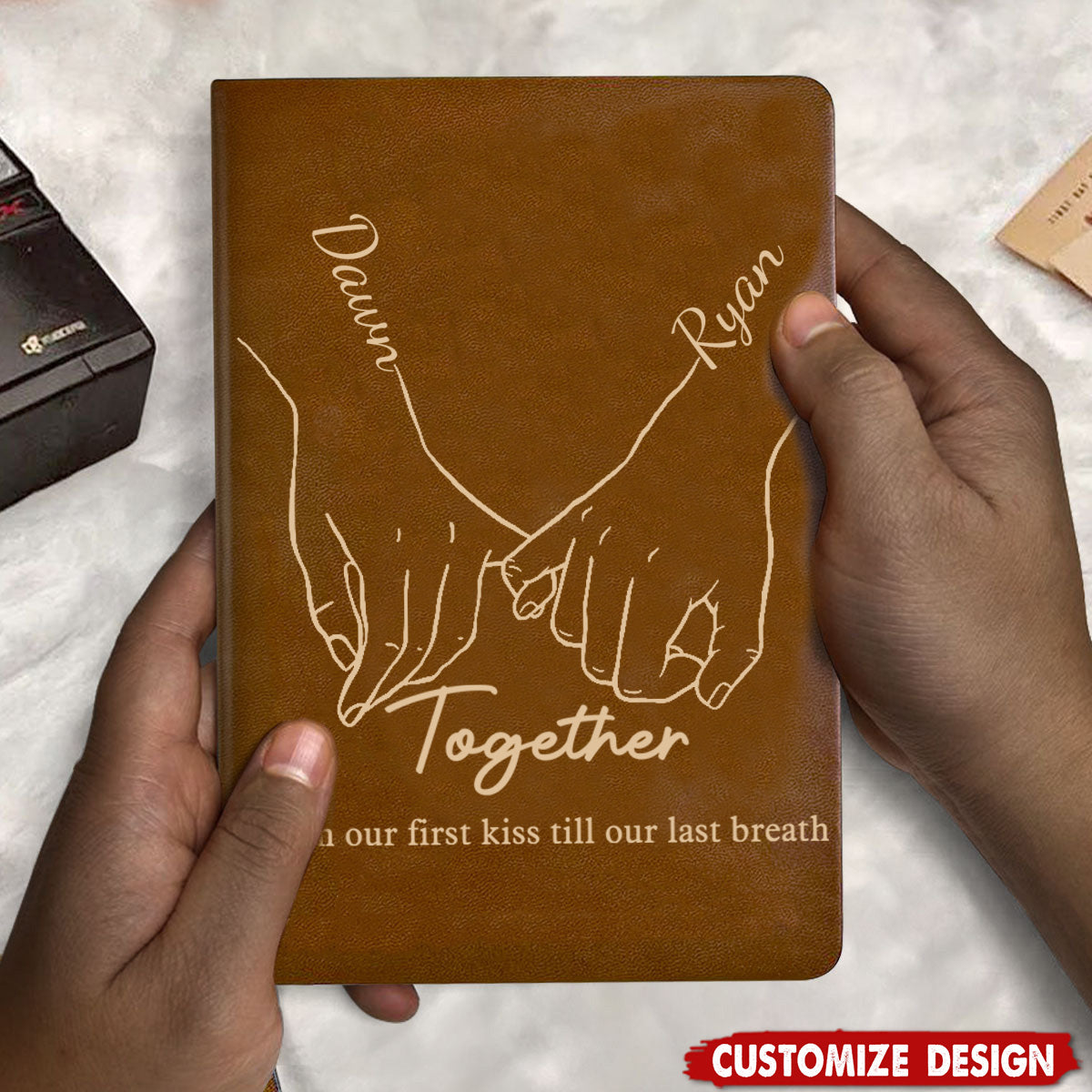 From our first kiss till our last breath - Personalized Couple Leather Notebook - Anniversary Gift For Wife,Husband
