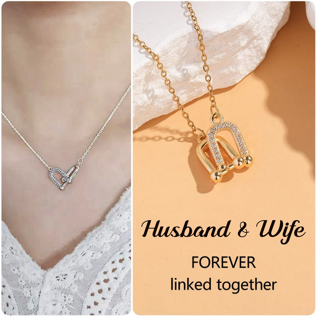 Husband & Wife Interlocking Horseshoe Buckle Necklace