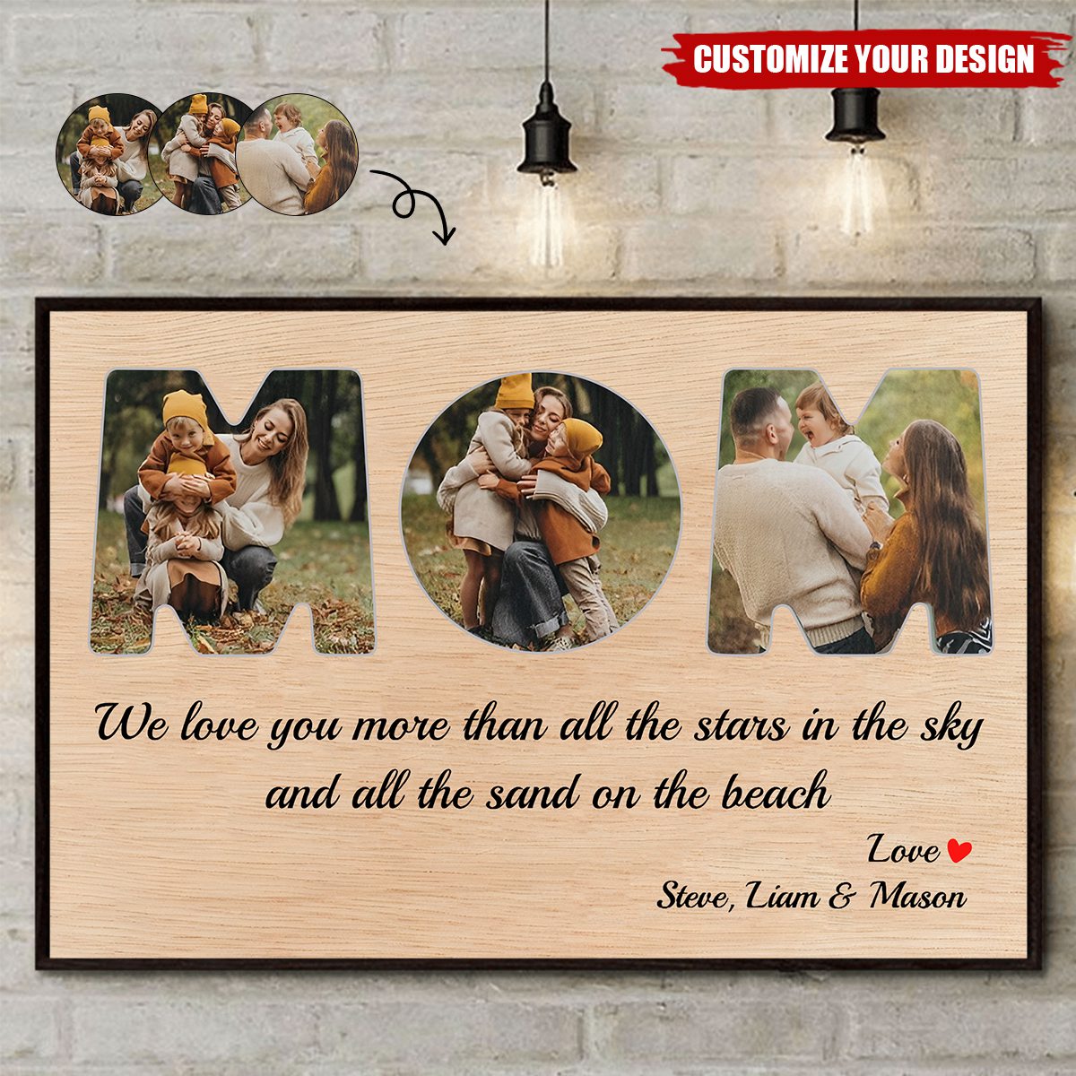 Mom Custom Photo - Personalized Wood Background Horizontal Poster