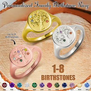 Personalized 1-8 Birthstone Family Tree Ring-Birthday Mother's Day Gift for Mom Grandma