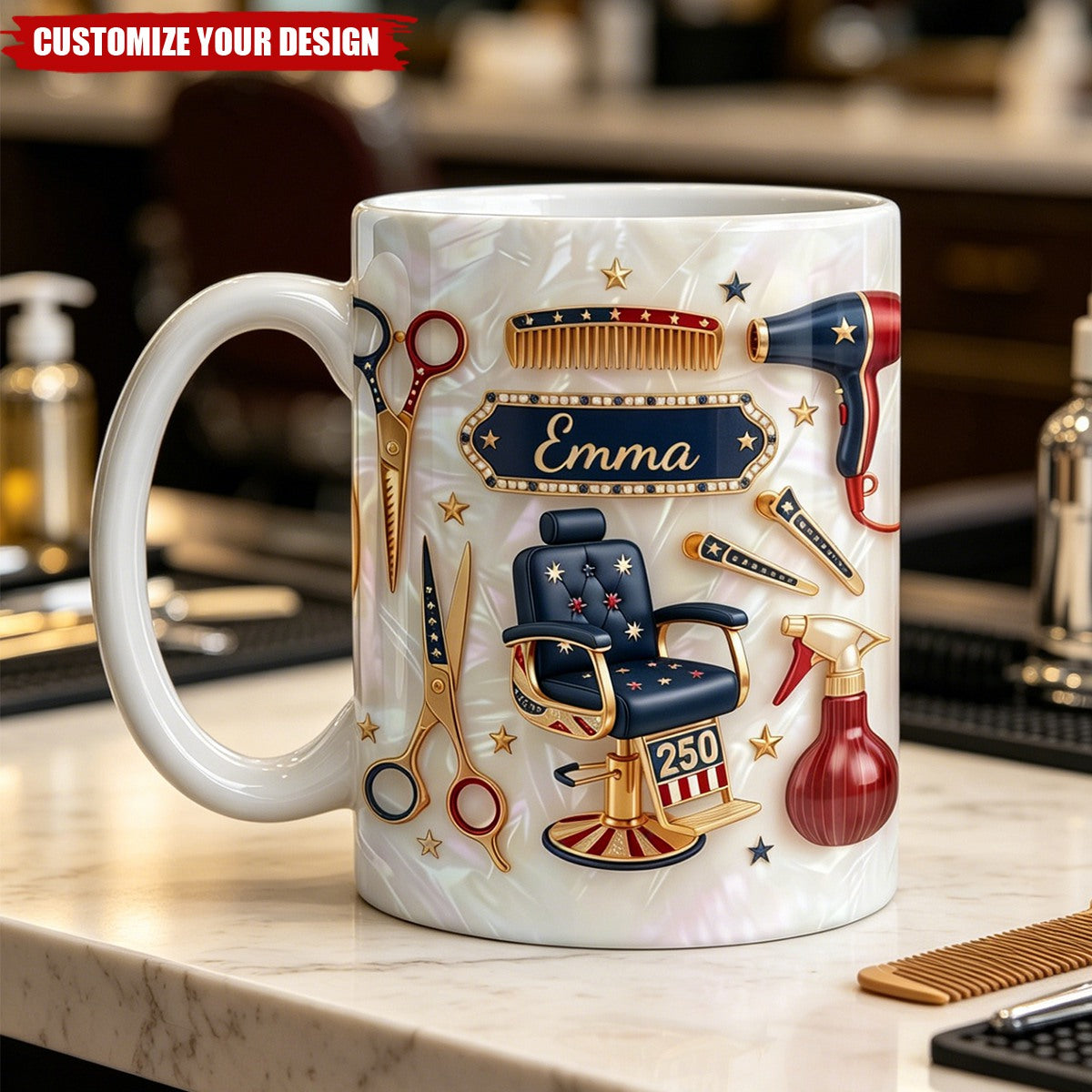 Personalized Patriotic Hair Stylist Coffee Mug, Gift For Hairdresser and Barbers