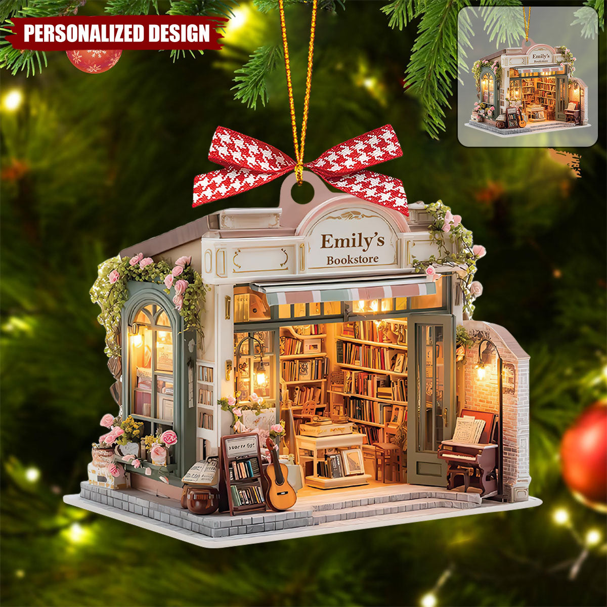 Personalized Bookstore Christmas Ornament-Unique Gift for Book Lovers