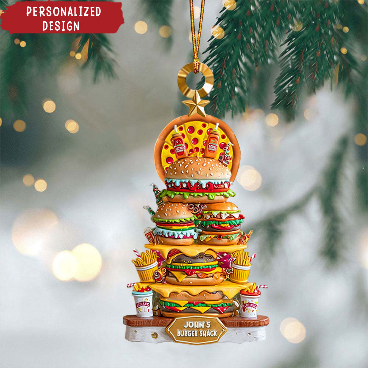 Personalized Burger Christmas Ornament 2025