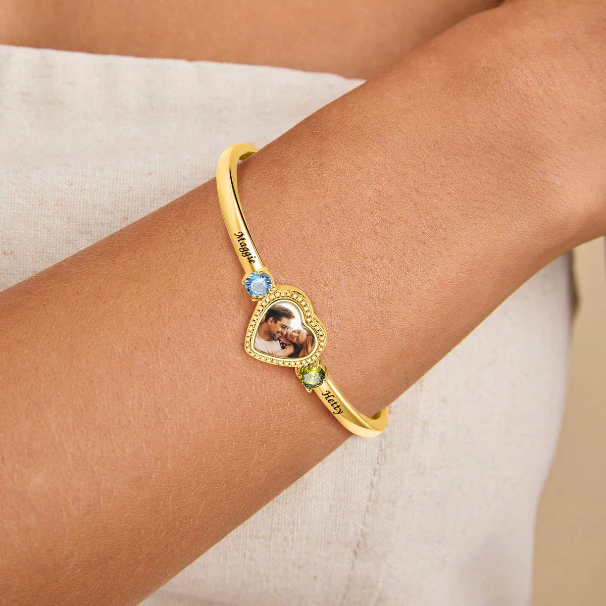 Personalized Heart Birthstone Bracelet-Gift For Mom, Grandma