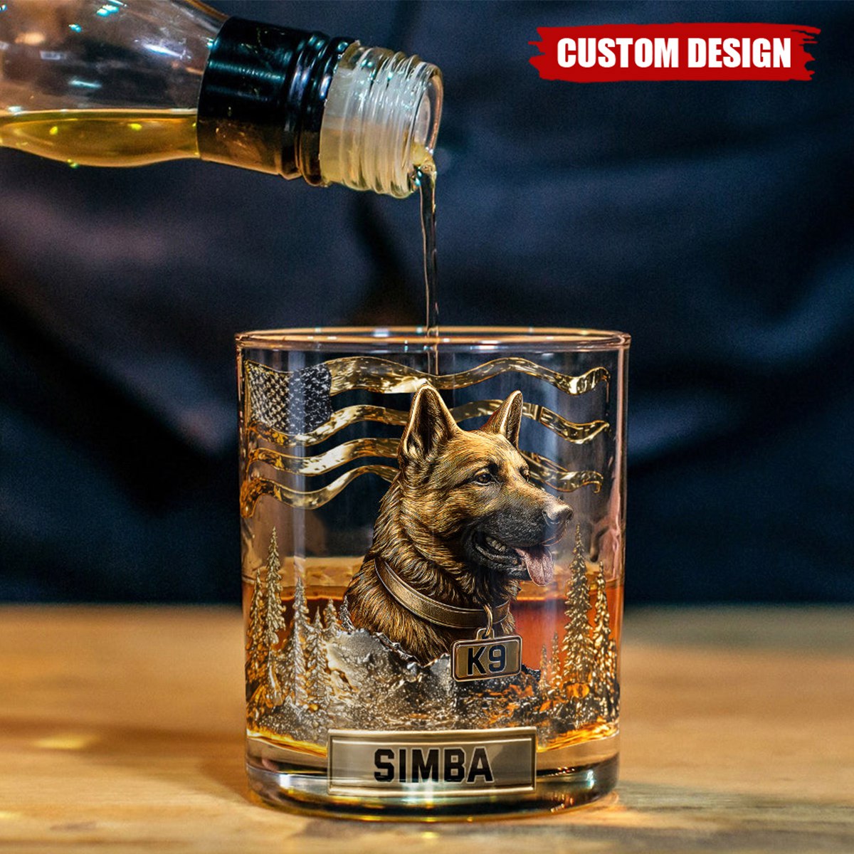 Love My Dog - Personalized German Shepherd Dog Whiskey Glass