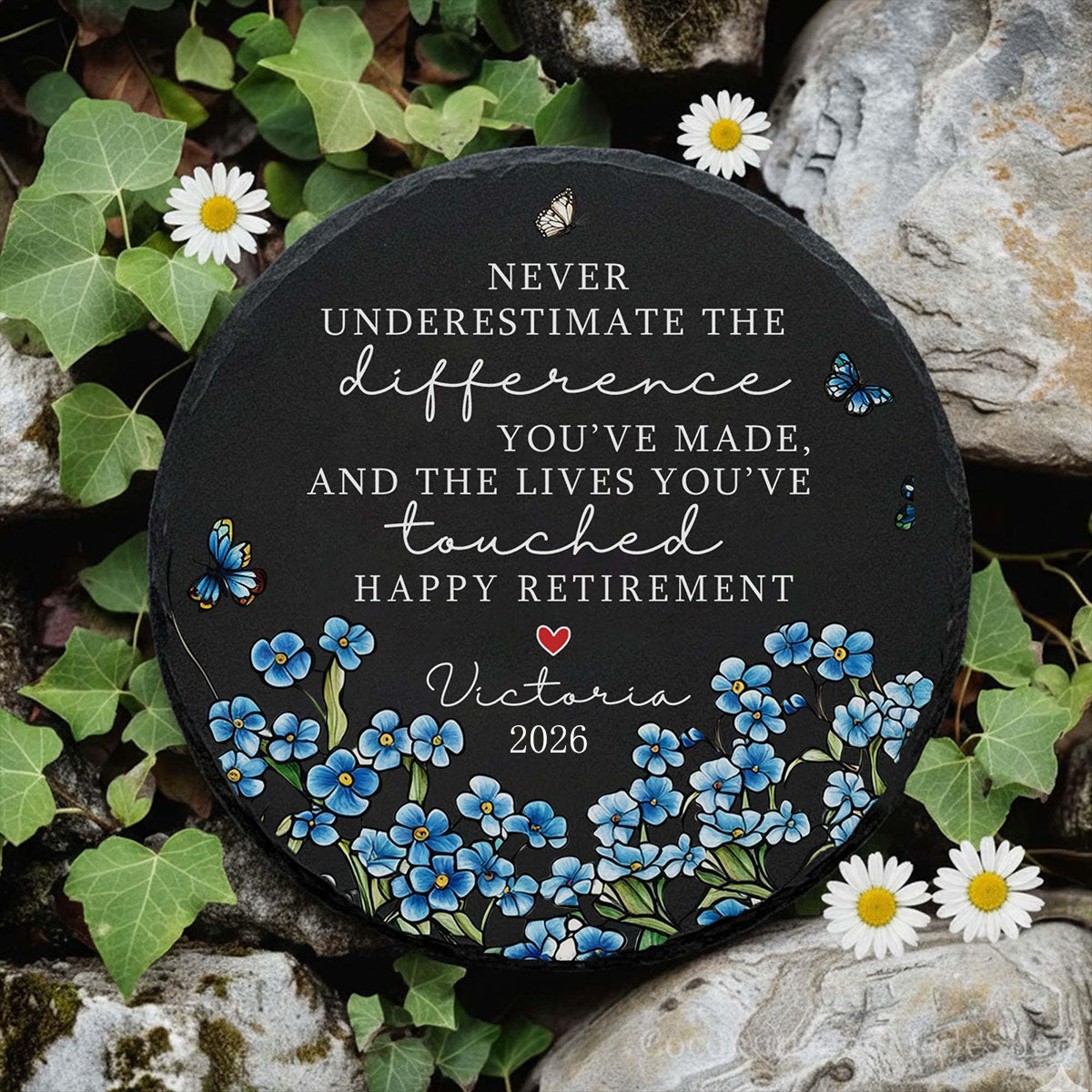 Personalized Floral Retirement Garden Stone With Stand, Colleague Retirement Keepsake, Retirement Gift For Family