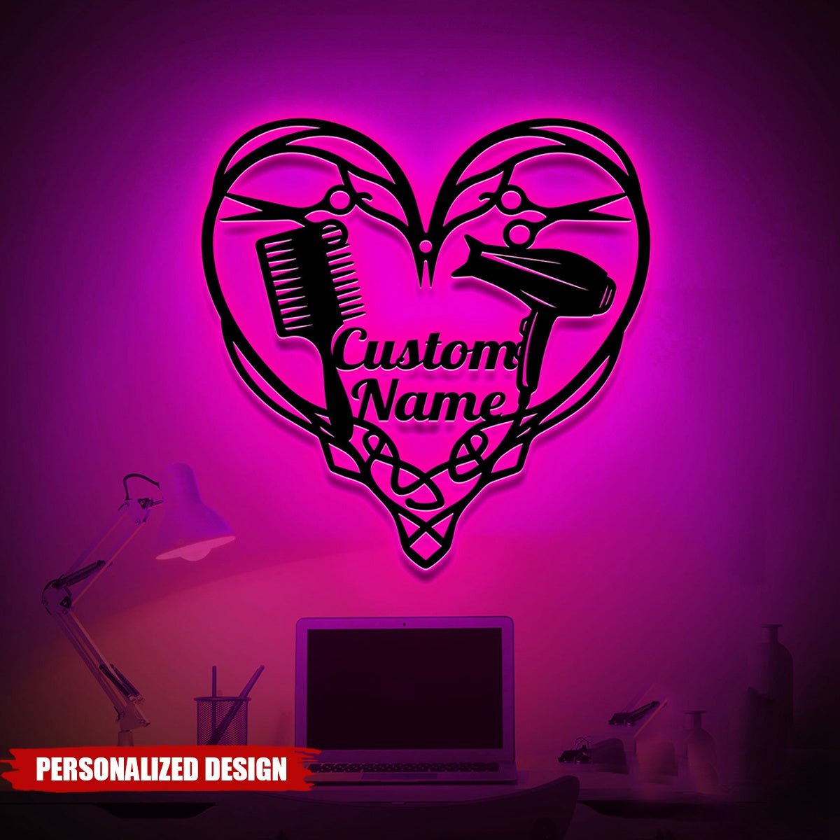 Personalized Hair Salon Metal Sign with LED lights-Gifts For Beauty Salon,Hairstylist