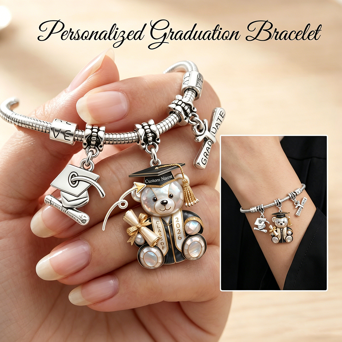 Personalized Graduation Bear Bracelet - Gift For Graduate