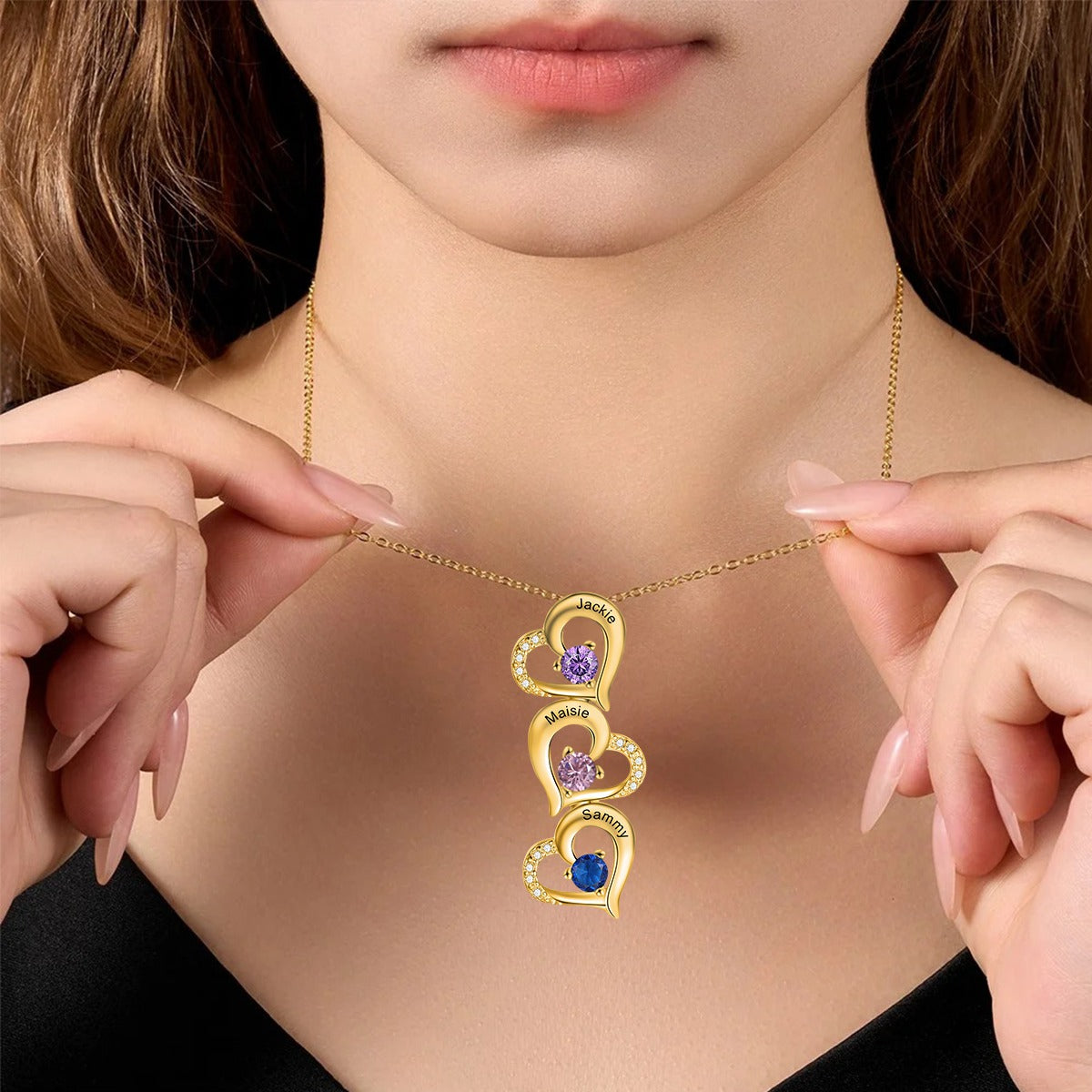 Personalized Heart Birthstone Necklace, Mother's Day Gift