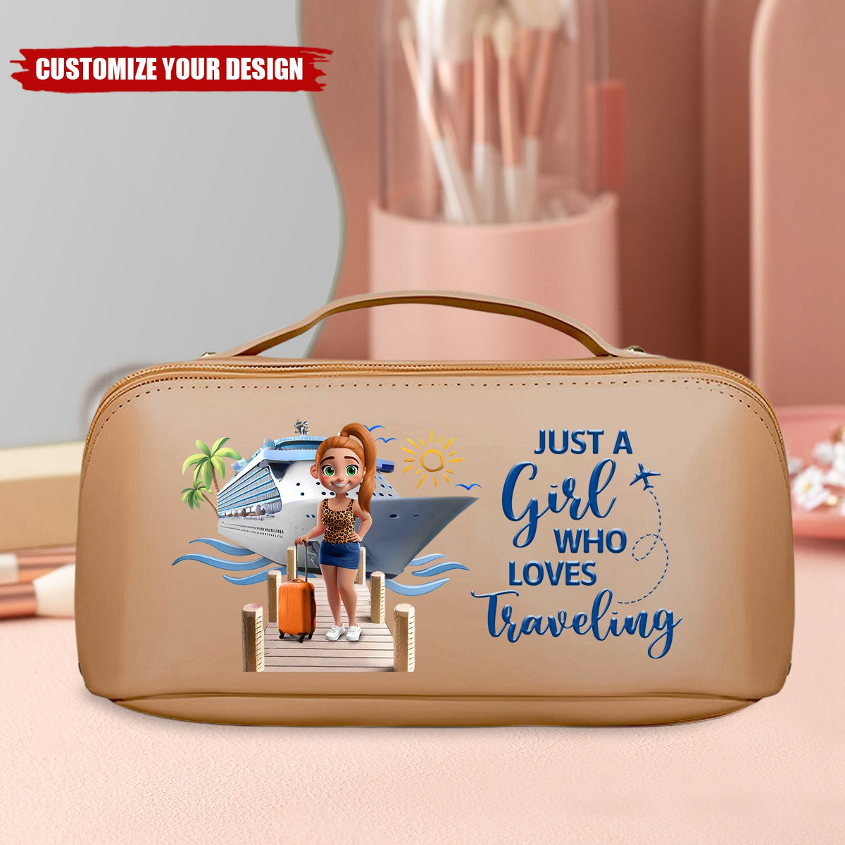Travel All My Cruise Crap - Personalized Leather Makeup Bag
