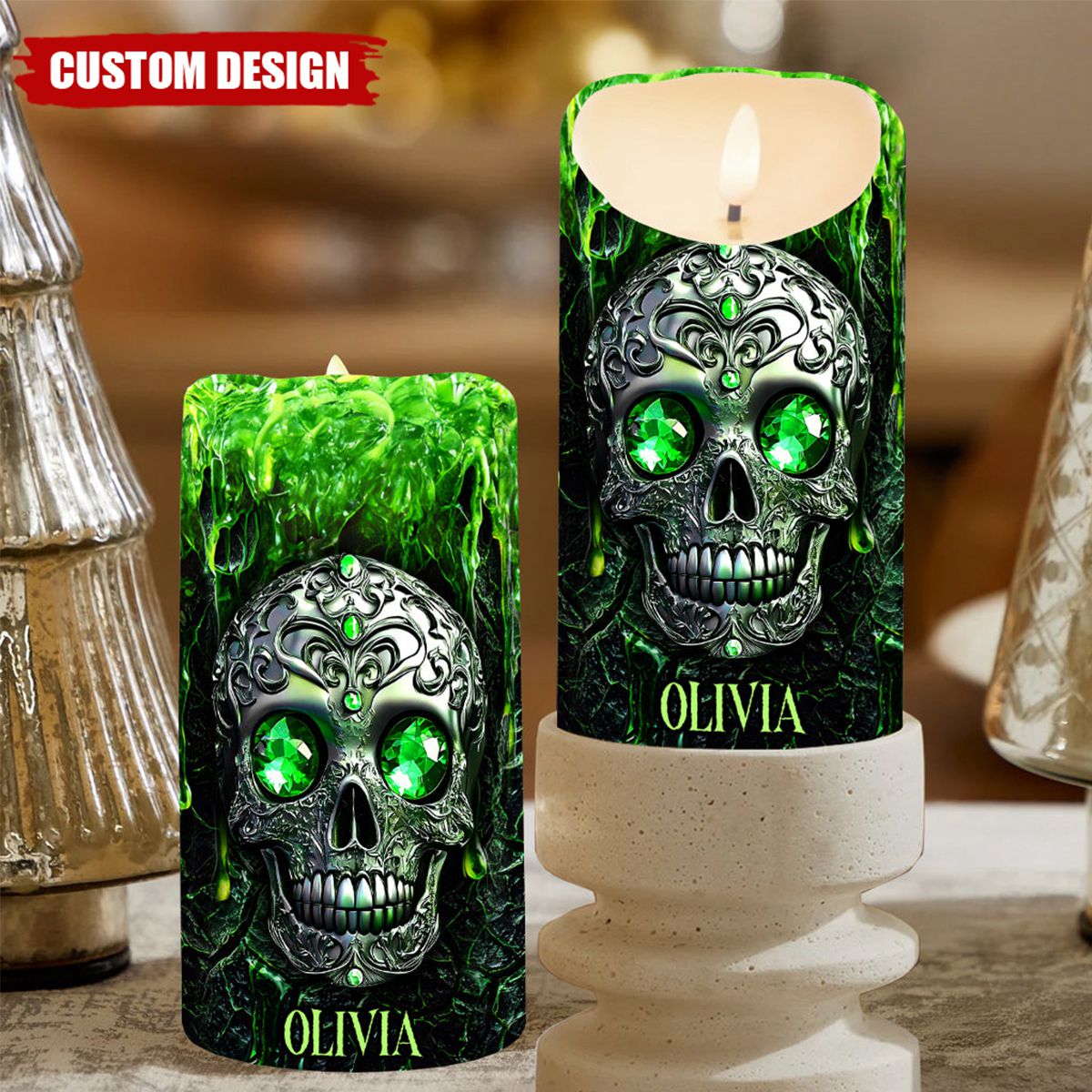 Spooky Season - Personalized Skull Flameless Candle